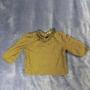 Caramel kids size 3 Yellow + green plaid cropped blouse with ruffle collar